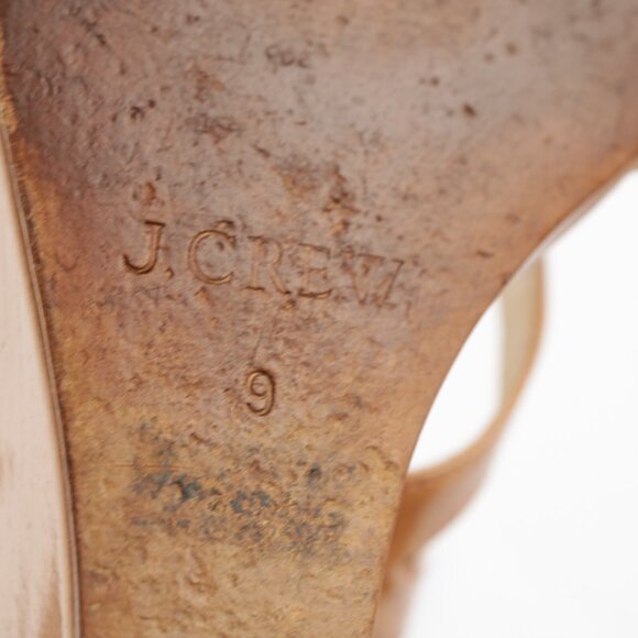 J Crew Womens Marci Sandals Size 9 Nude Tan Patent Wedge Heel Strappy Dress Shoe - Picture 11 of 13